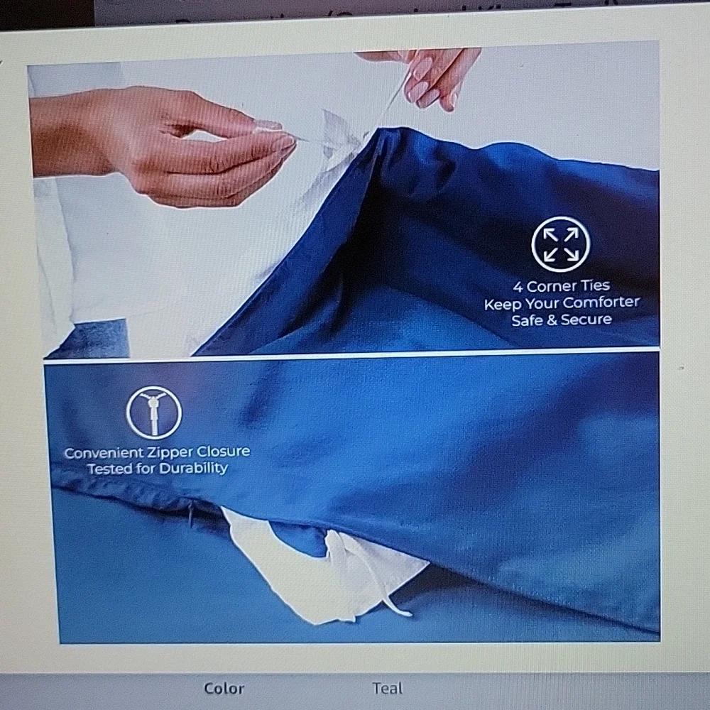 THREAD SPREAD King Teal pinch pleated 3 pc Duvet set 600TC Egyptian cotton New…